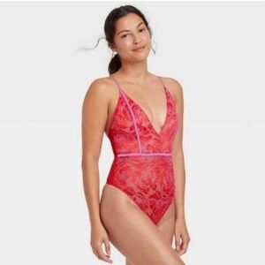 NWT Red and Pink Lace Bodysuit
